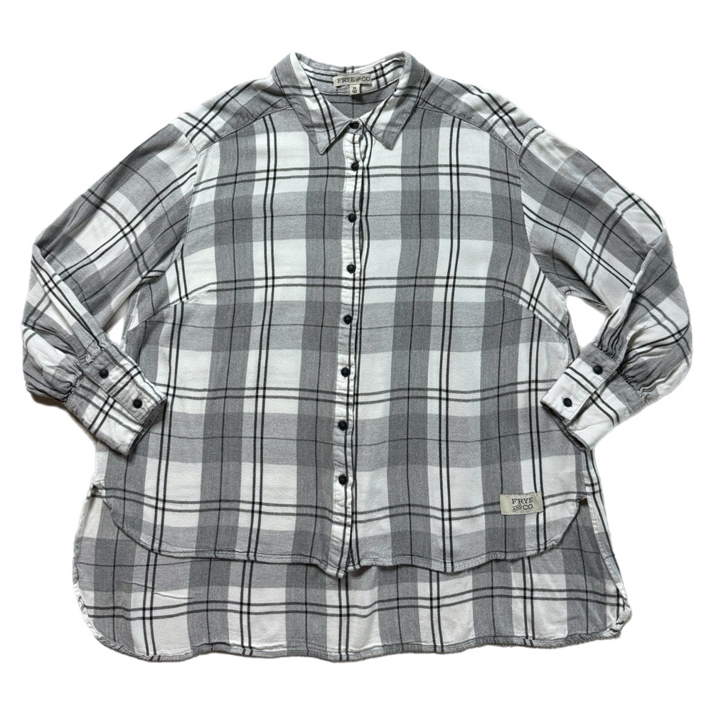 FRYE AND CO. Gray and White Plaid Button-Down Shirt